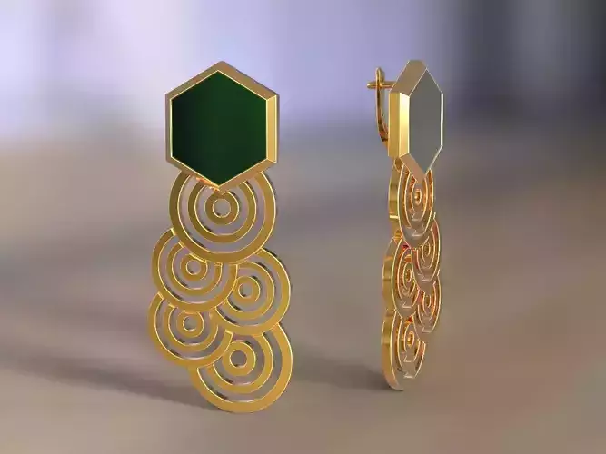 Earrings hexagon gem and circles 3D print model