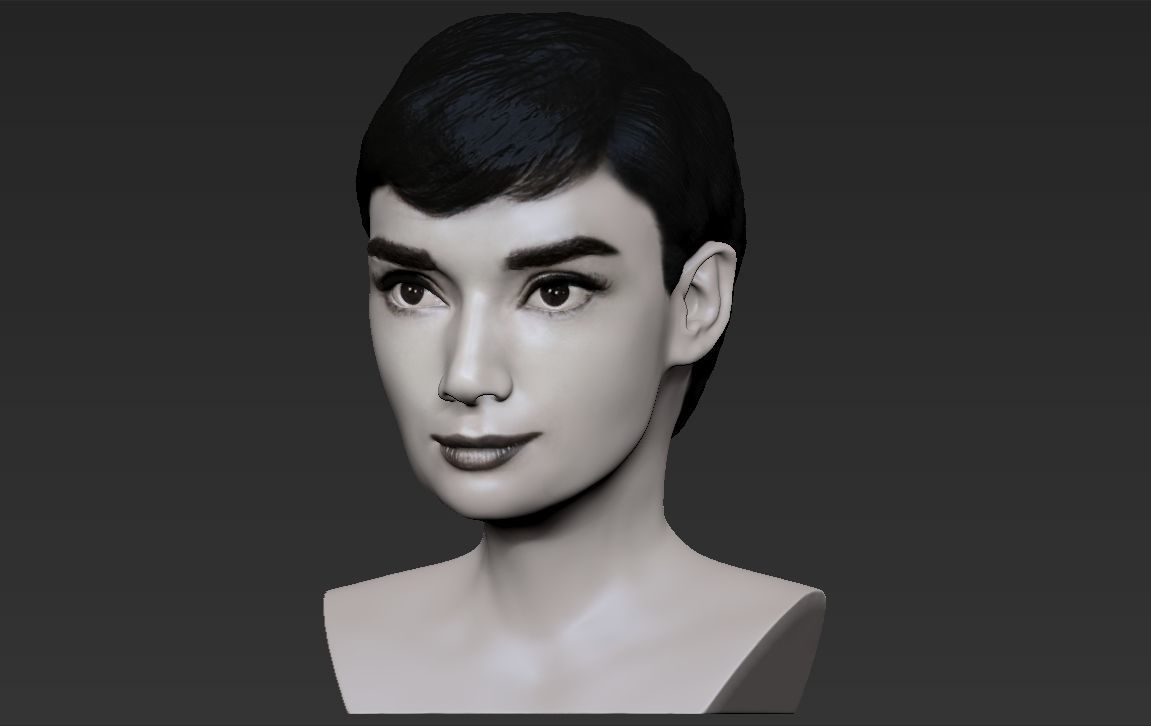 Audrey Hepburn black and white bust for full color 3D printing 3D print model_17