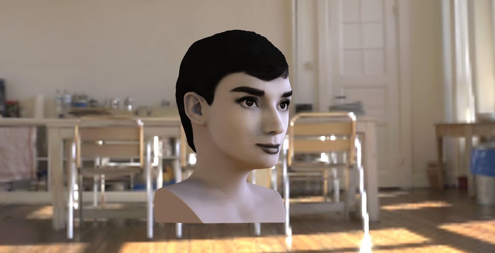 Audrey Hepburn black and white bust for full color 3D printing 3D print model_7