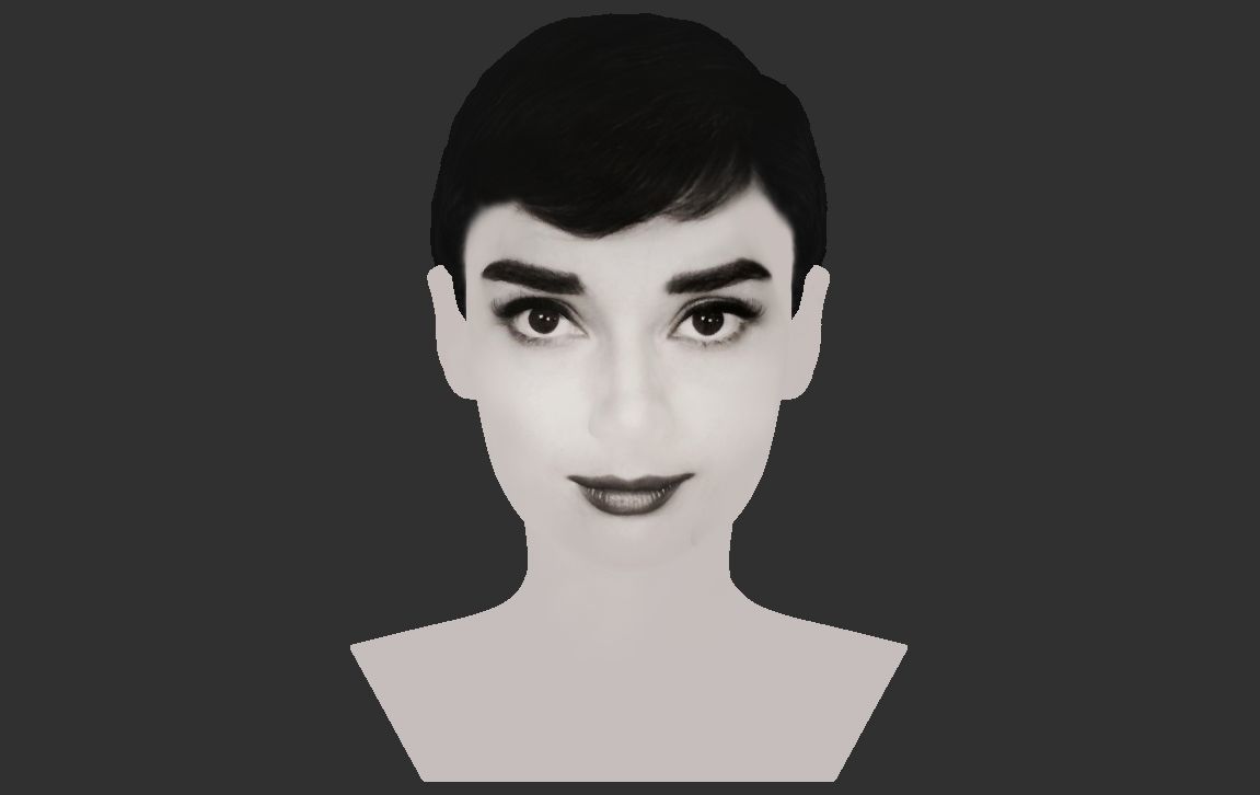 Audrey Hepburn black and white bust for full color 3D printing 3D print model_20