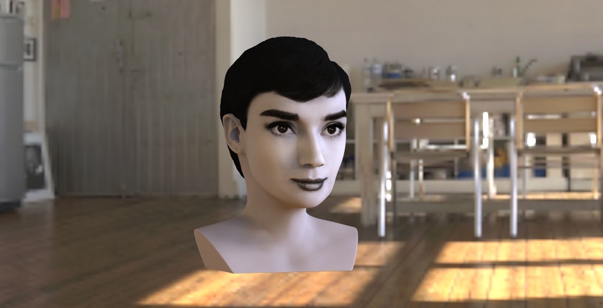 Audrey Hepburn black and white bust for full color 3D printing 3D print model_8