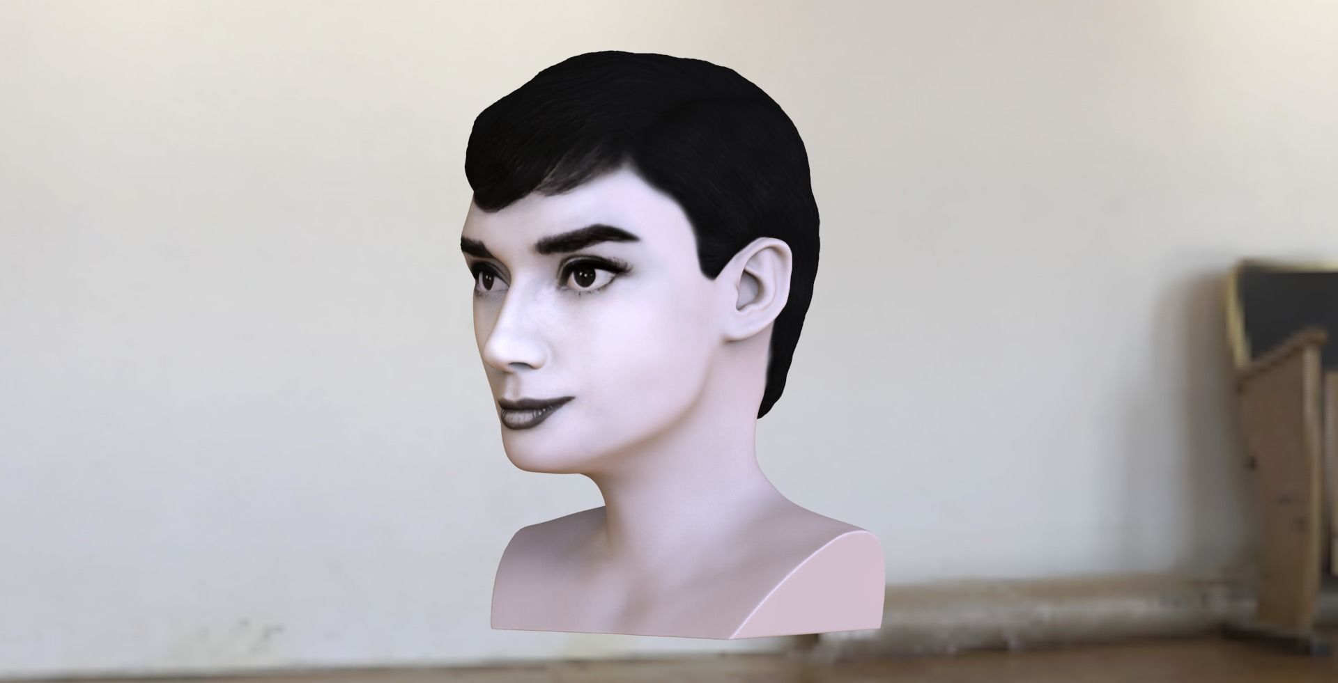 Audrey Hepburn black and white bust for full color 3D printing 3D print model_2