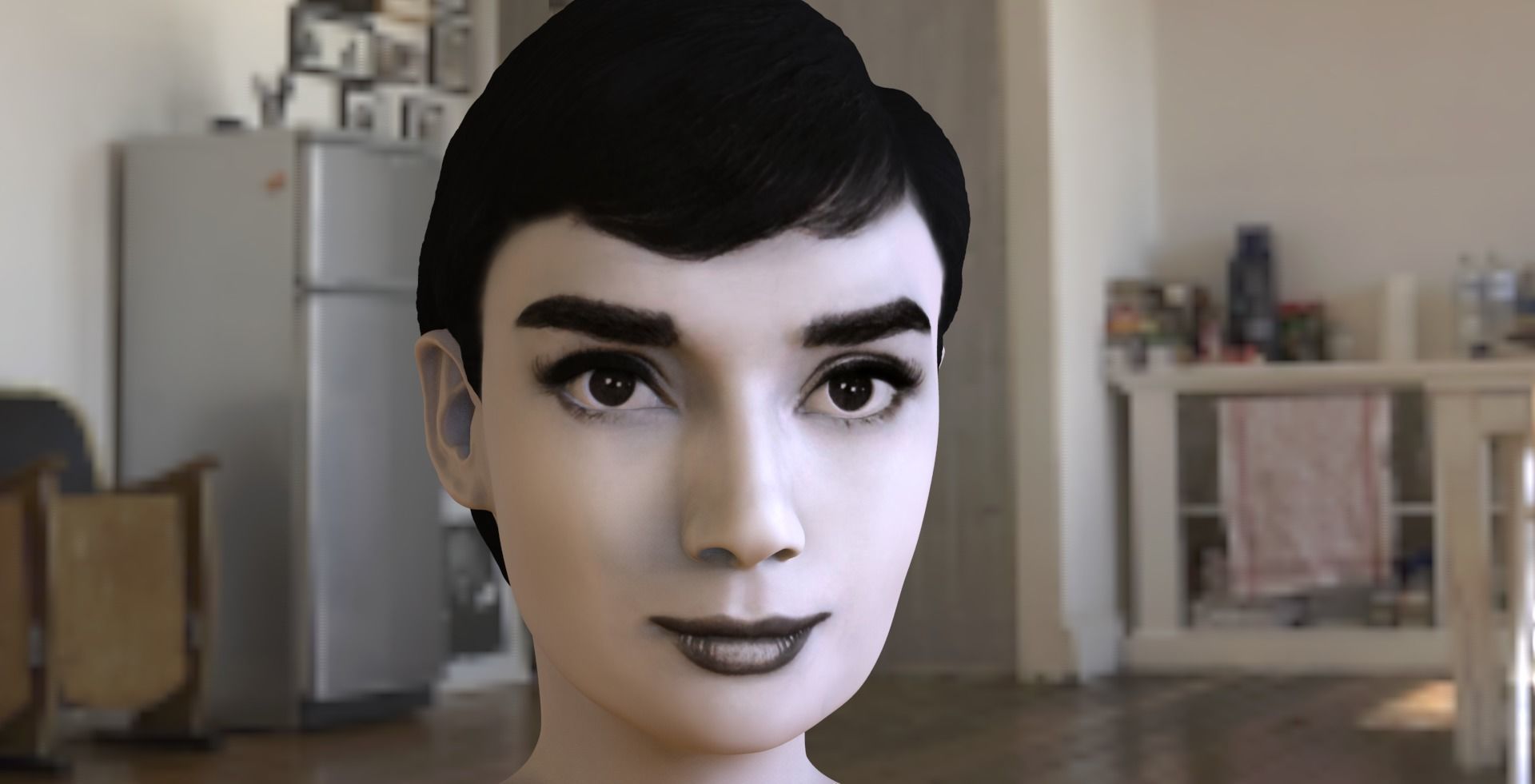 Audrey Hepburn black and white bust for full color 3D printing 3D print model_9