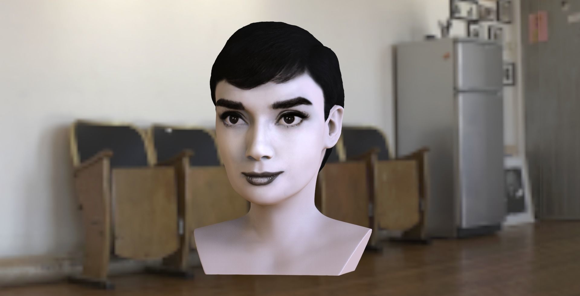 Audrey Hepburn black and white bust for full color 3D printing 3D print model_1