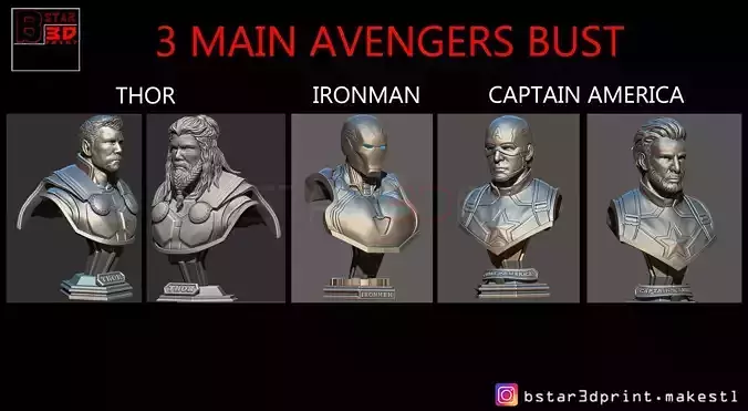 Thor - Iron Man - Captain America BUST - Marvel - End game 3D print model