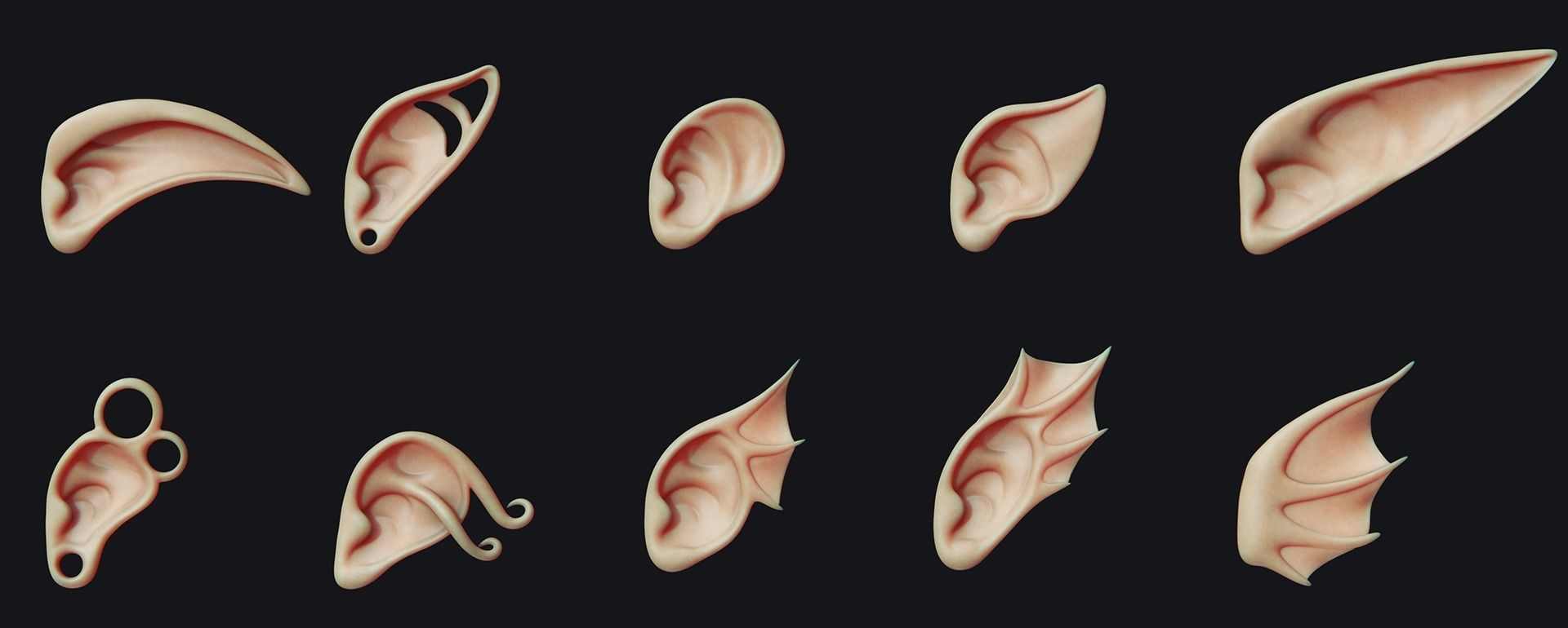 Zbrush - 40 Fantasy Ears - IMM Brush 3D model_5