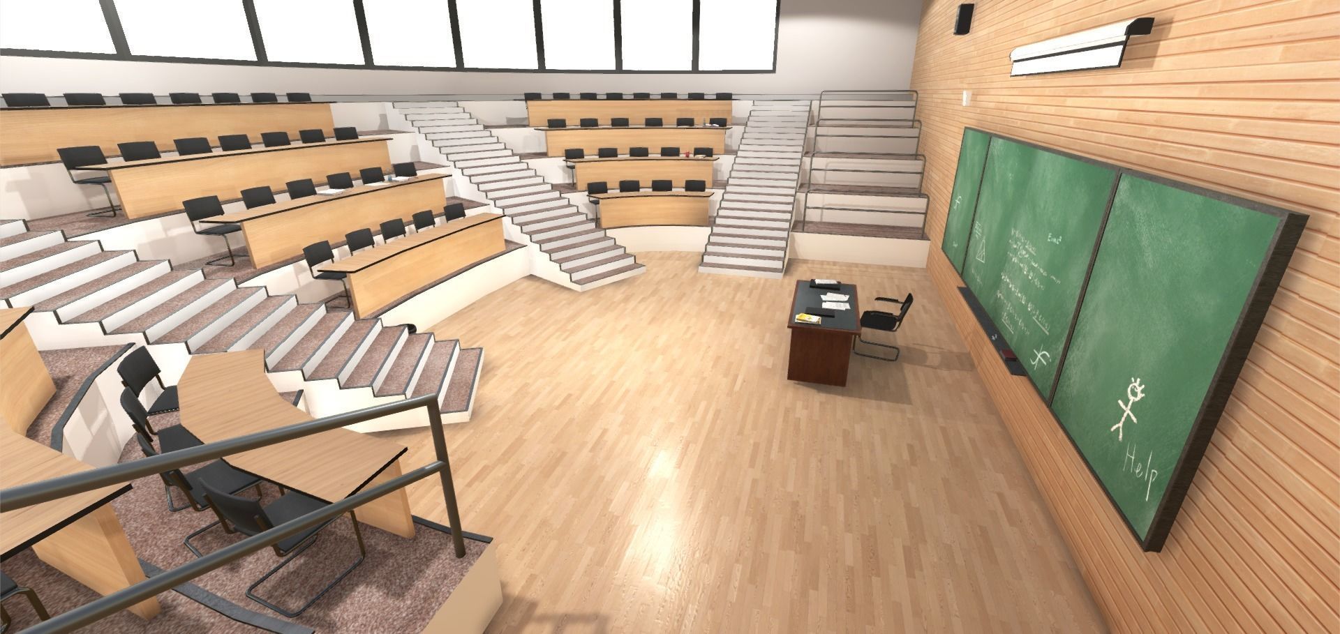 University Classroom Low-poly 3D model_3