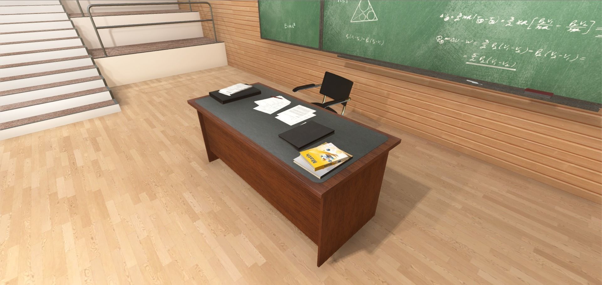University Classroom Low-poly 3D model_9