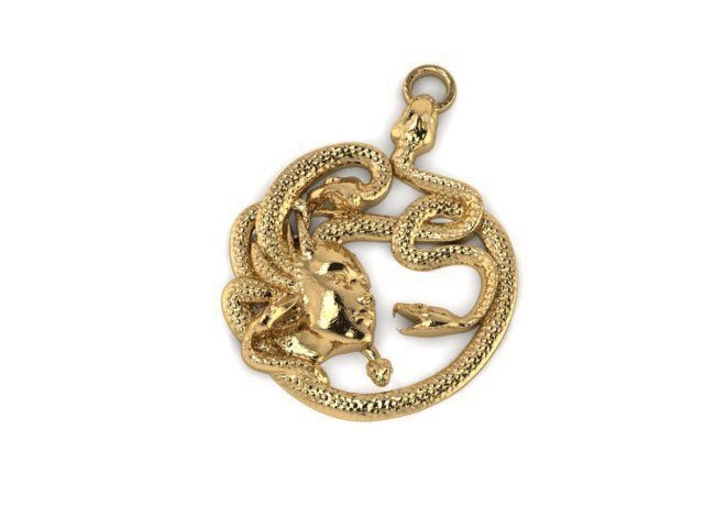goddessMedusa gold pendant with snake 3D print model_2