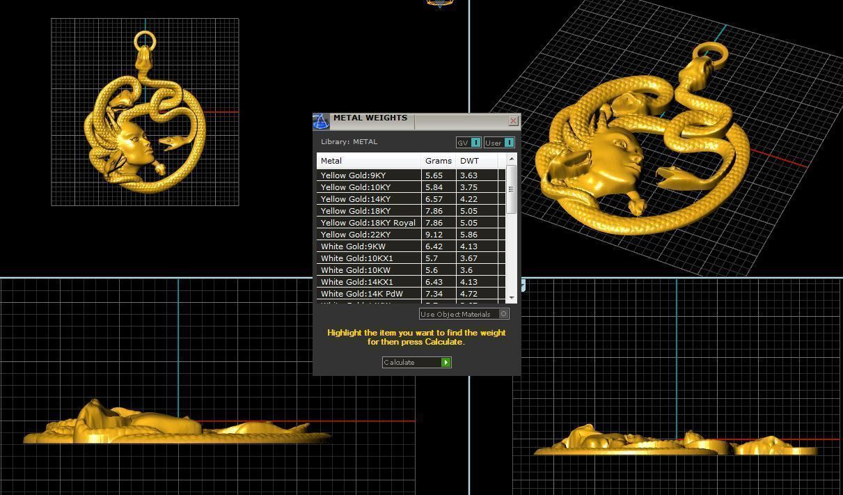 goddessMedusa gold pendant with snake 3D print model_1