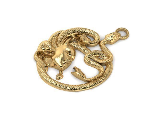 goddessMedusa gold pendant with snake 3D print model_3