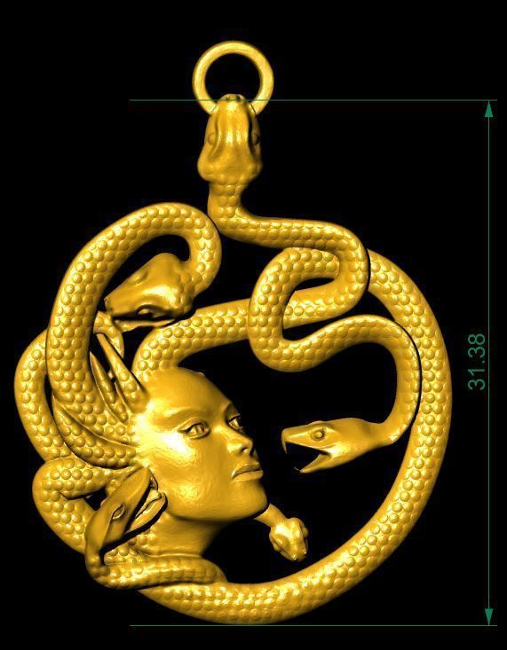 goddessMedusa gold pendant with snake 3D print model_4