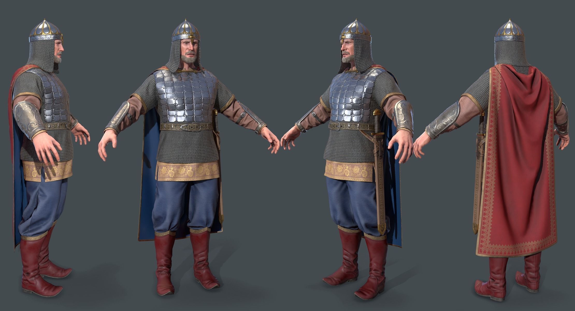 Medieval Russian Knight  Low-poly 3D model_2