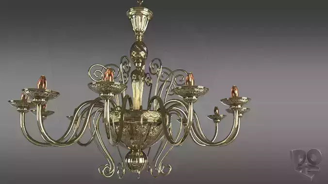 Brass ceiling chandelier 3D model