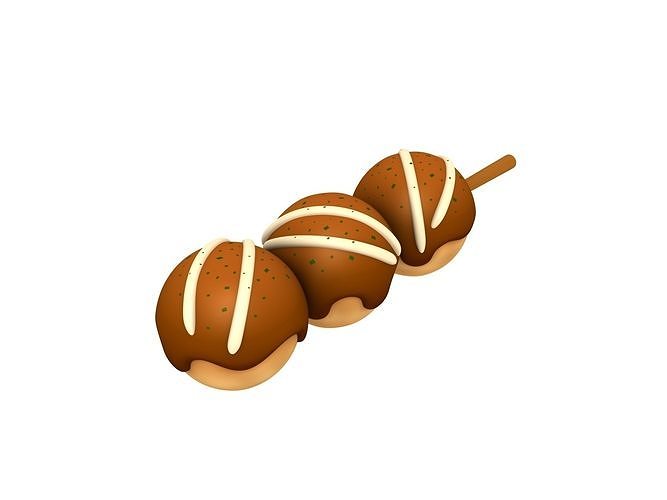 Takoyaki three chocolate donuts on stick Low-poly 3D model