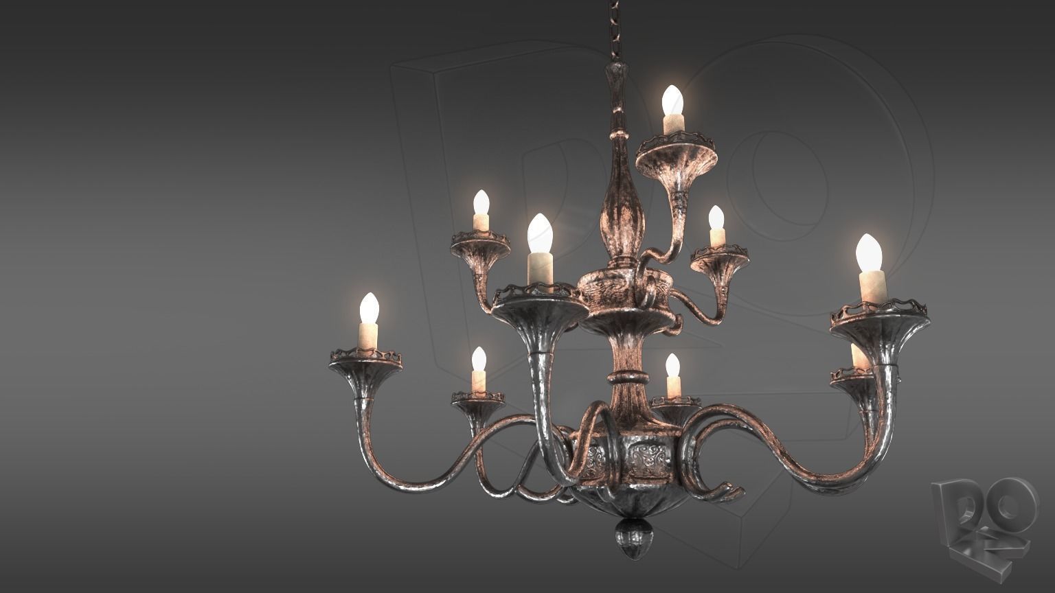 Wrought iron ceiling chandelier 3D model_1