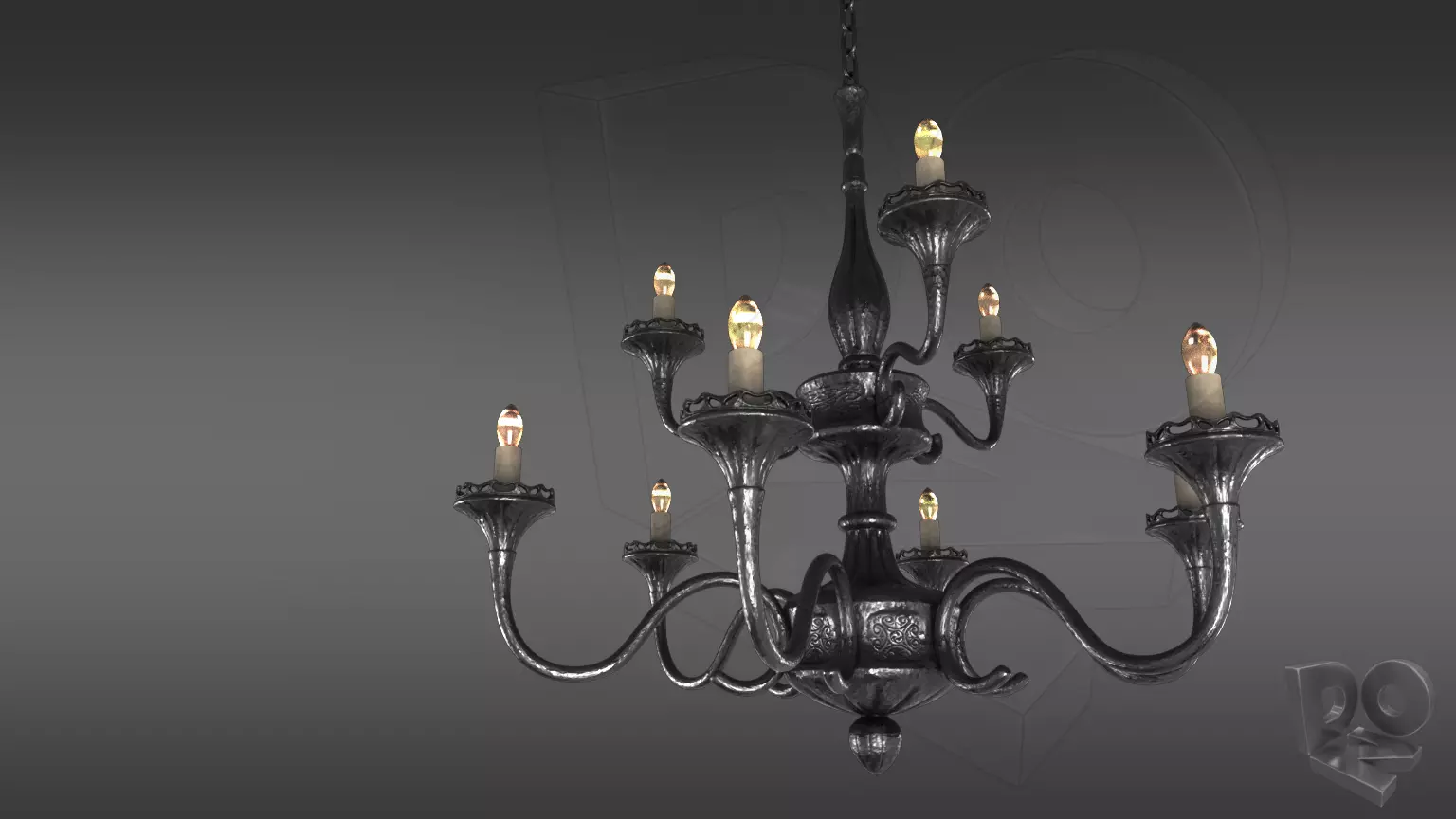Wrought iron ceiling chandelier 3D model_0