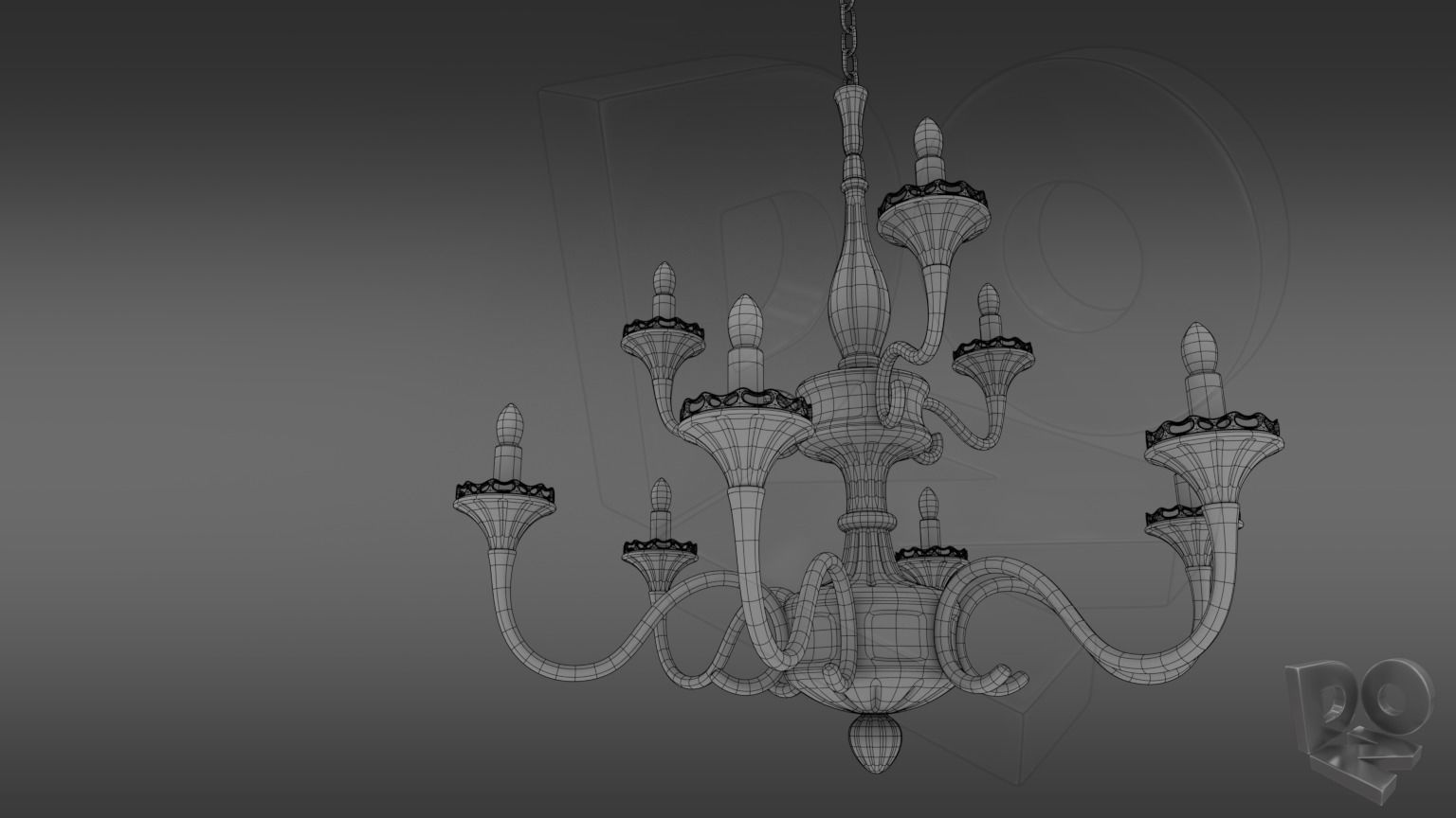 Wrought iron ceiling chandelier 3D model_2