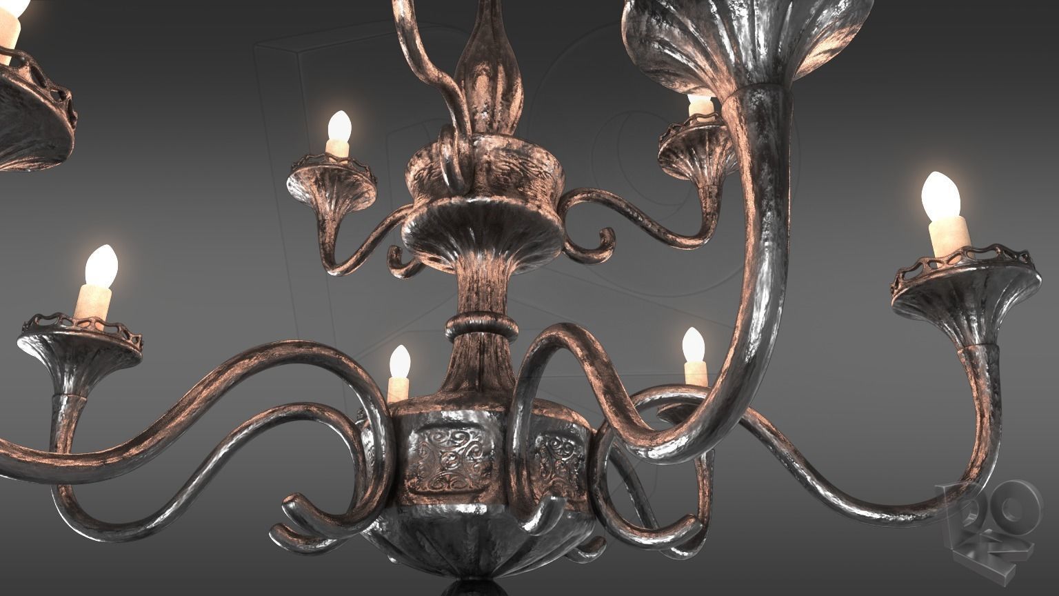 Wrought iron ceiling chandelier 3D model_7