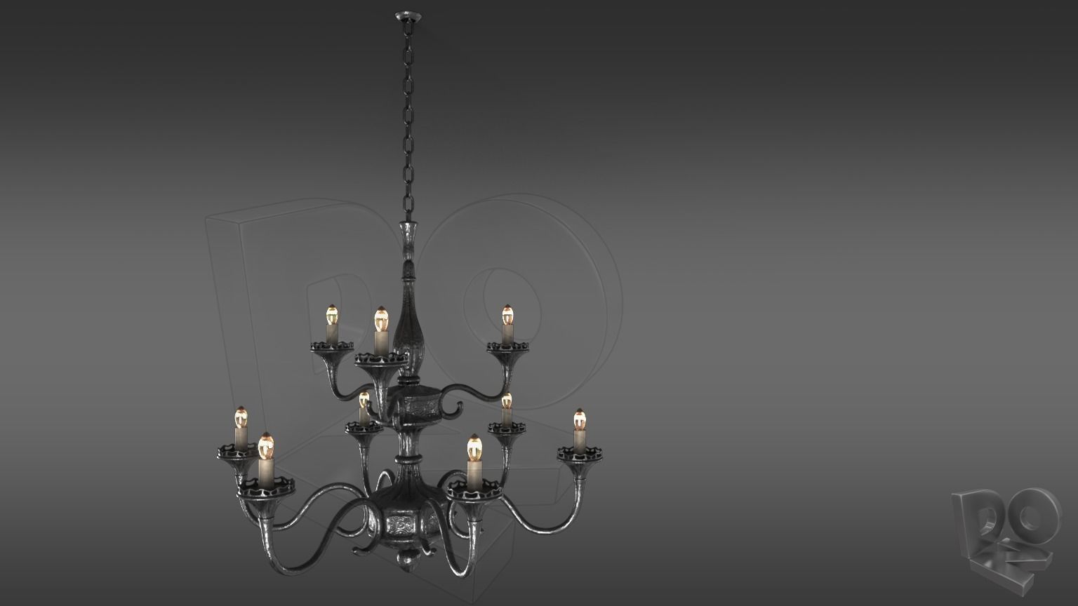 Wrought iron ceiling chandelier 3D model_3
