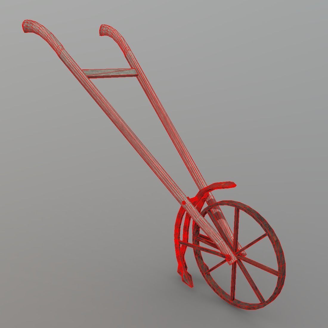 Cultivator old wheelbarrow Low-poly 3D model_1