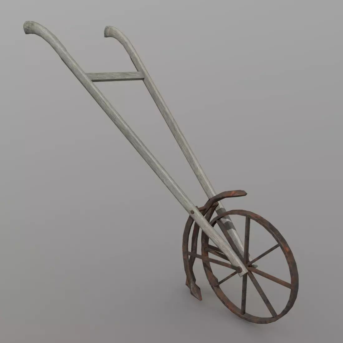 Cultivator old wheelbarrow Low-poly 3D model_0