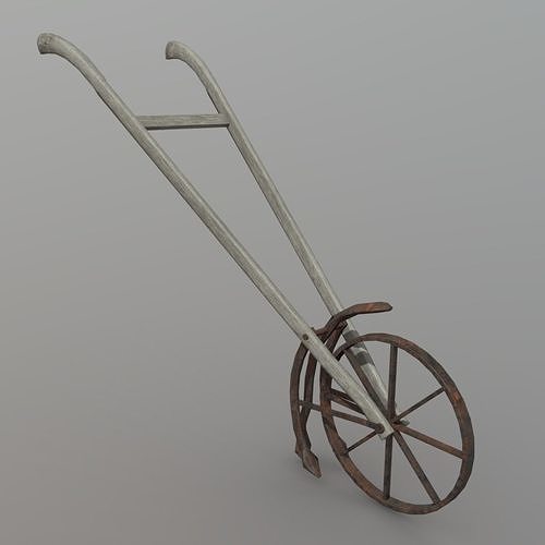 Cultivator old wheelbarrow Low-poly 3D model