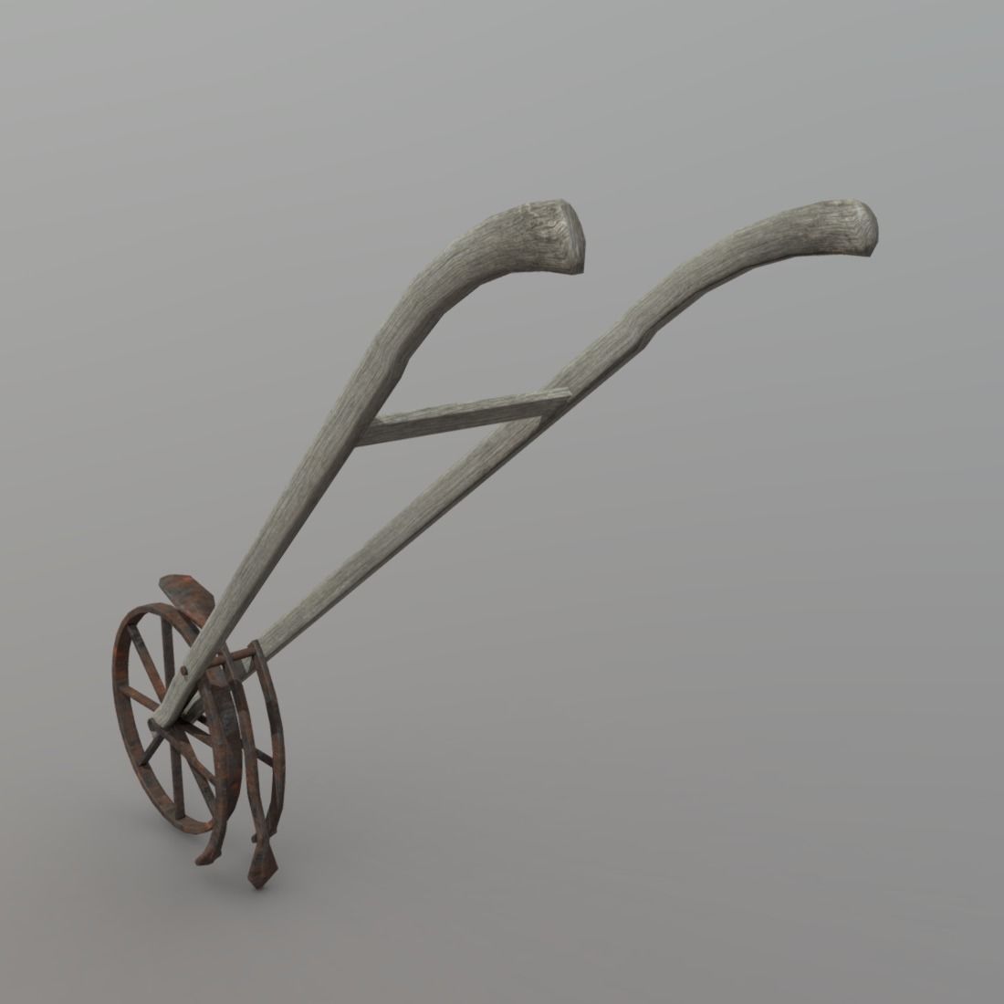 Cultivator old wheelbarrow Low-poly 3D model_4