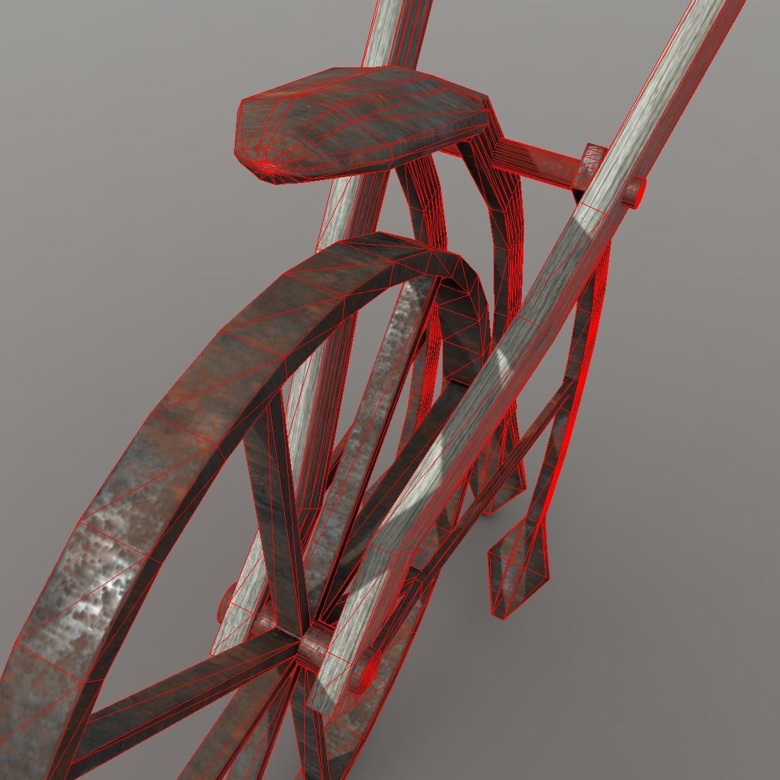Cultivator old wheelbarrow Low-poly 3D model_9