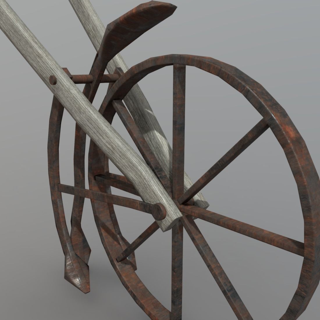 Cultivator old wheelbarrow Low-poly 3D model_6