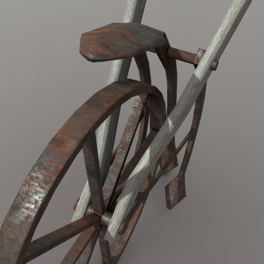 Cultivator old wheelbarrow Low-poly 3D model_8