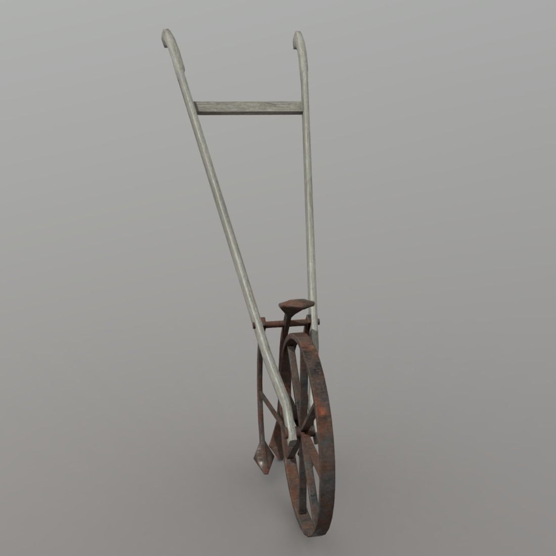 Cultivator old wheelbarrow Low-poly 3D model_2