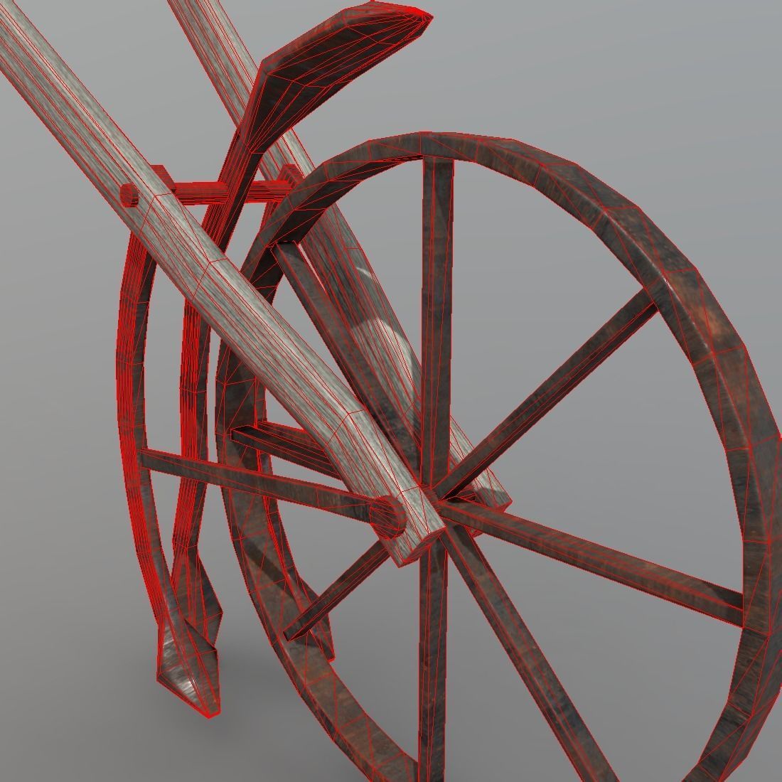 Cultivator old wheelbarrow Low-poly 3D model_7