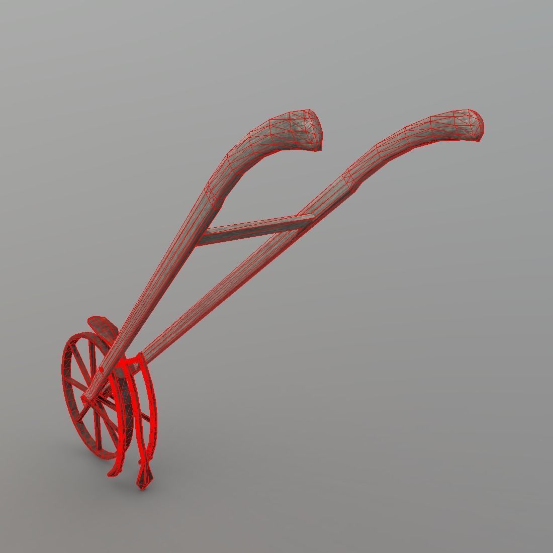 Cultivator old wheelbarrow Low-poly 3D model_5