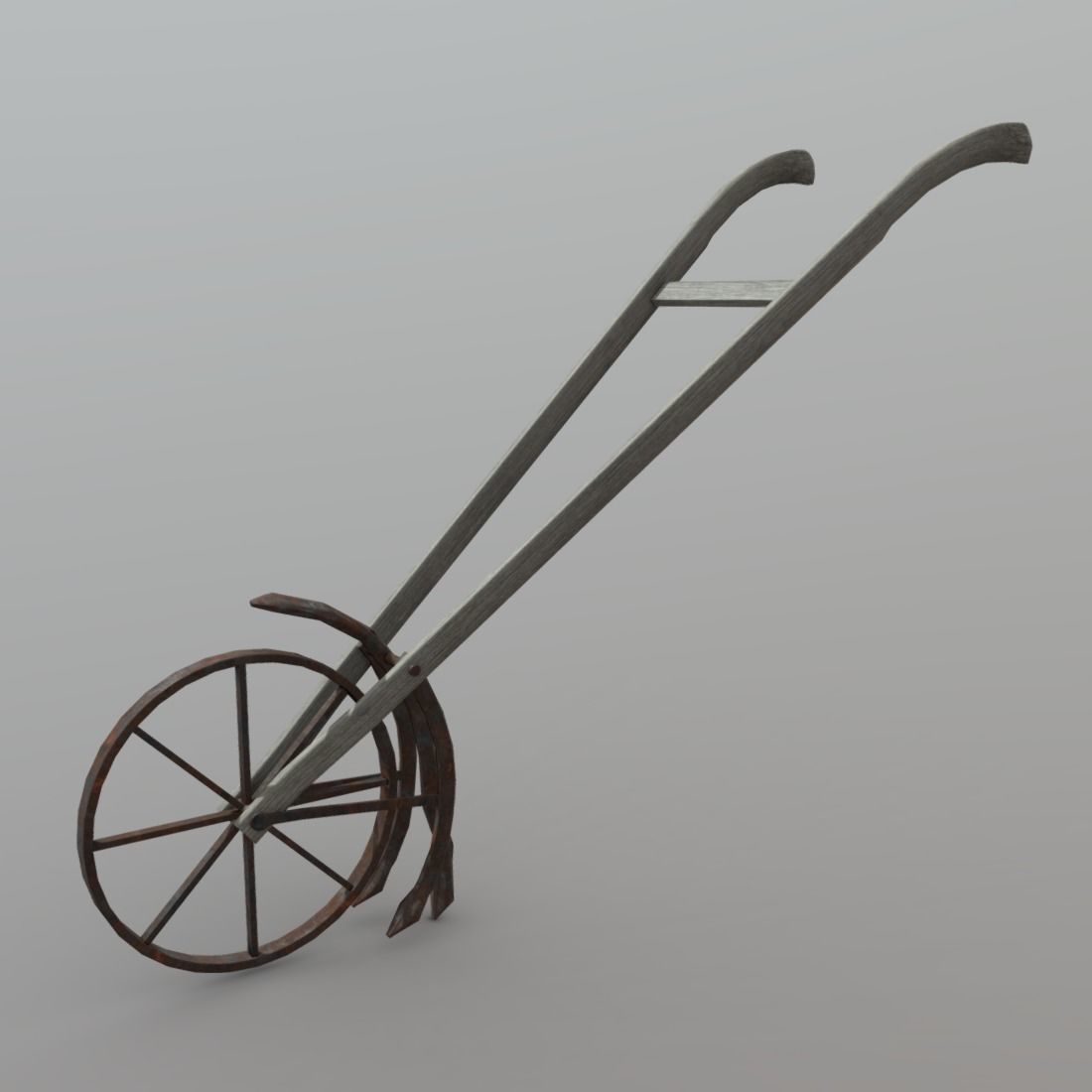 Cultivator old wheelbarrow Low-poly 3D model_3