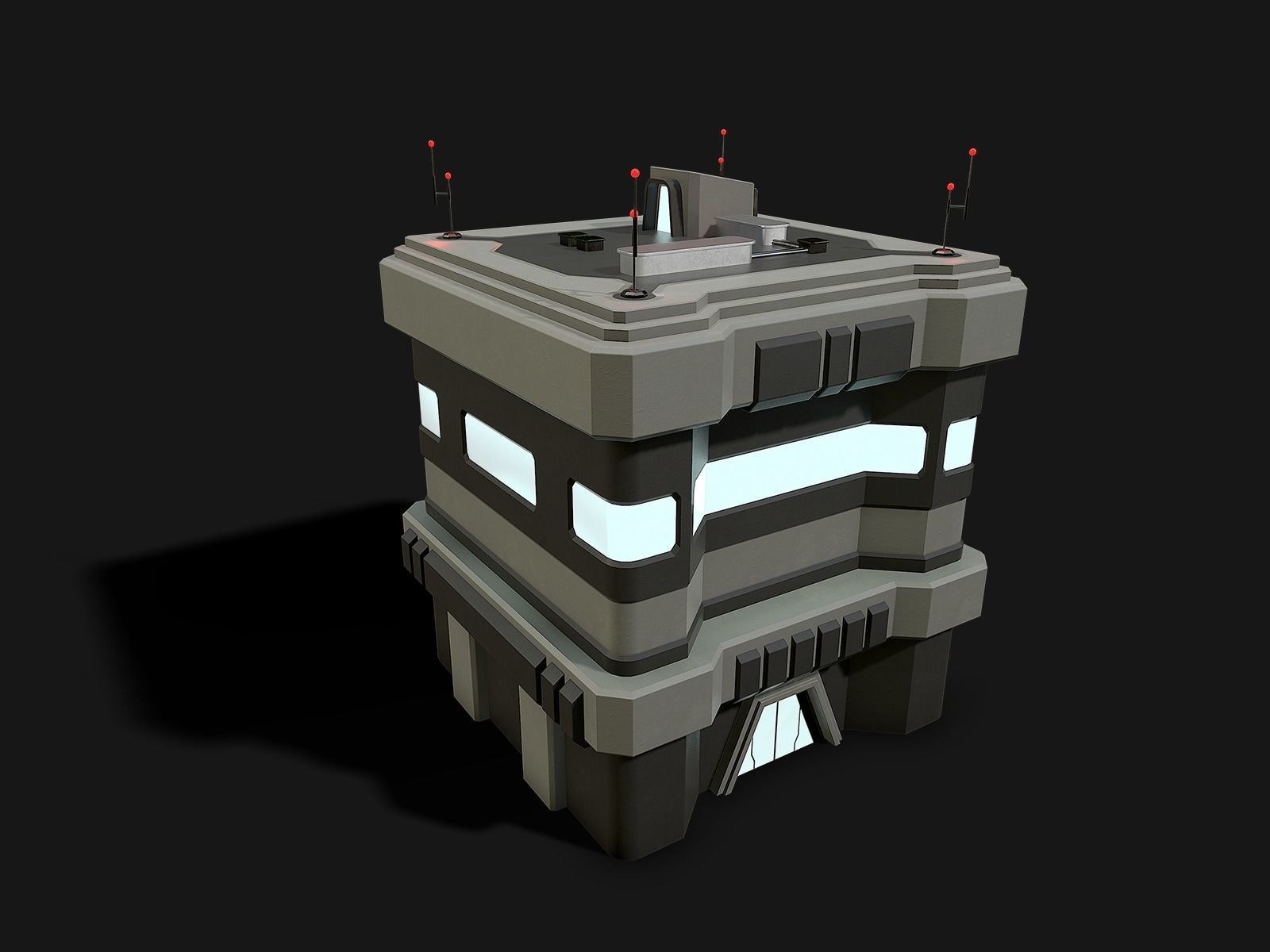 Lowpoly Modular Scifi Building  Low-poly 3D model_1