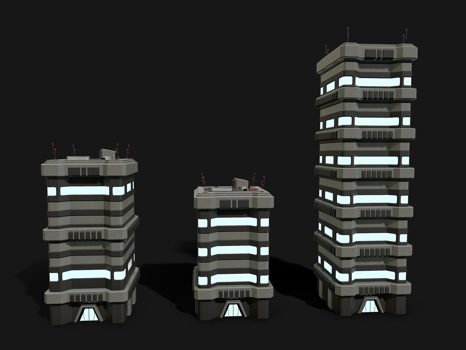Lowpoly Modular Scifi Building  Low-poly 3D model_4