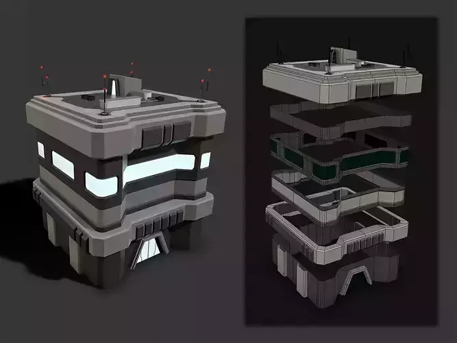 Lowpoly Modular Scifi Building  Low-poly 3D model