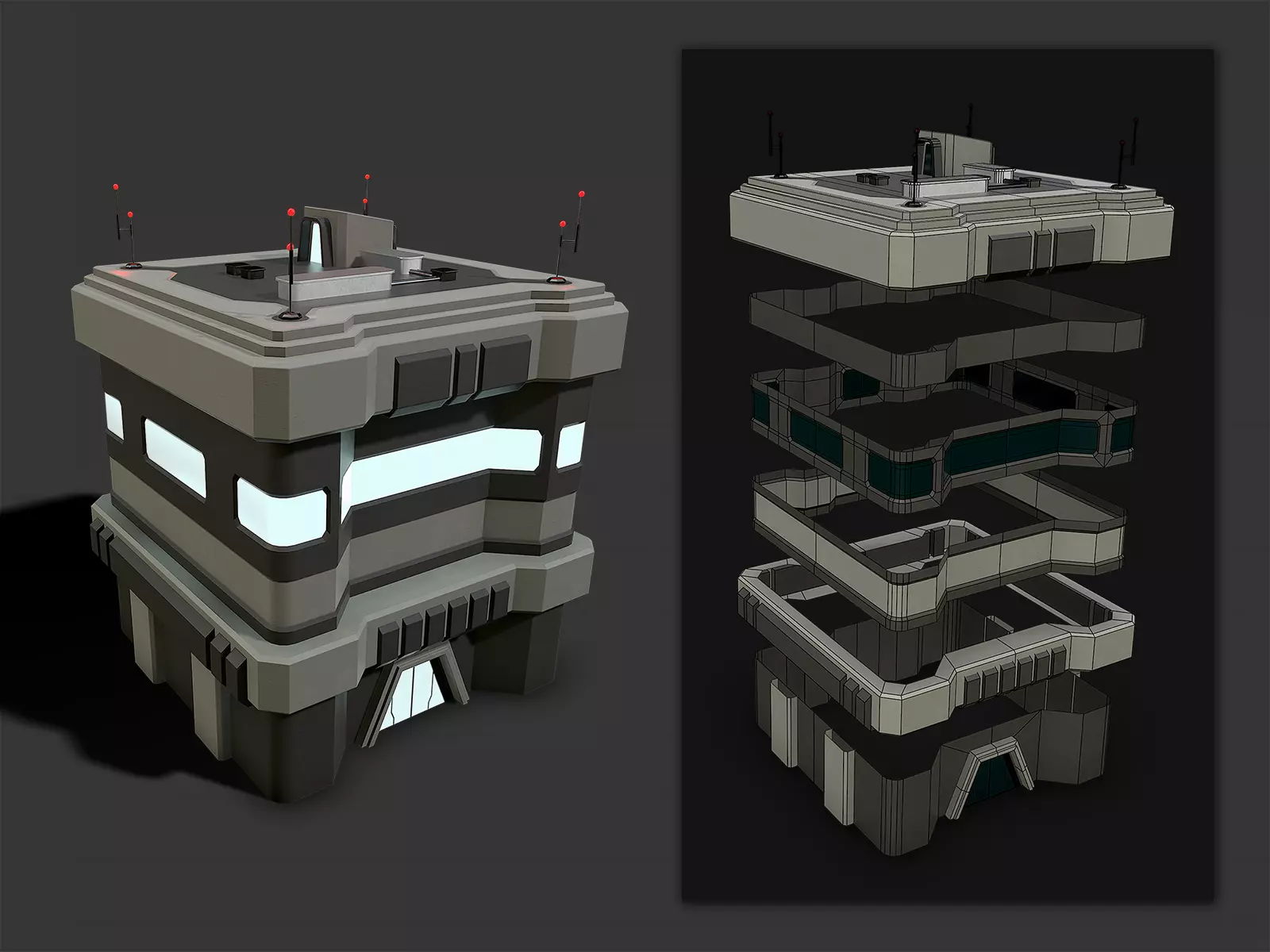 Lowpoly Modular Scifi Building  Low-poly 3D model_0