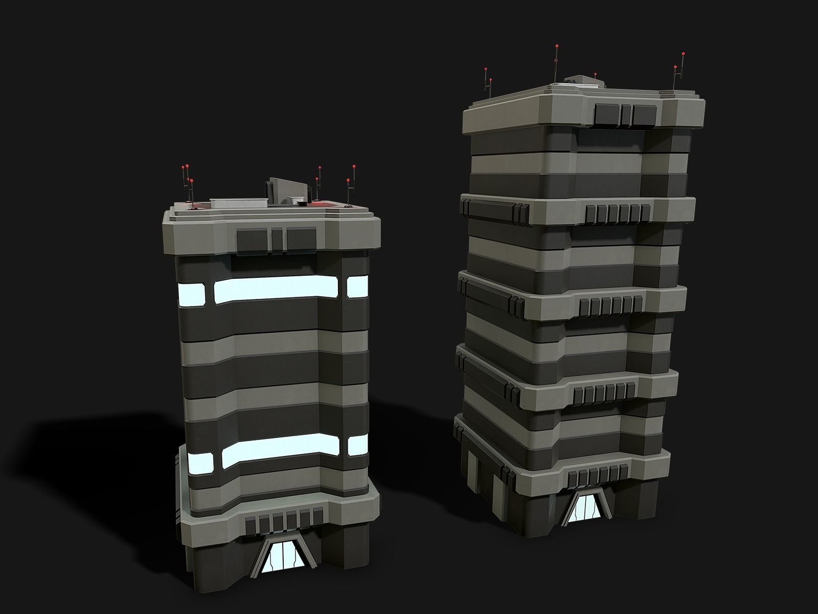 Lowpoly Modular Scifi Building  Low-poly 3D model_6
