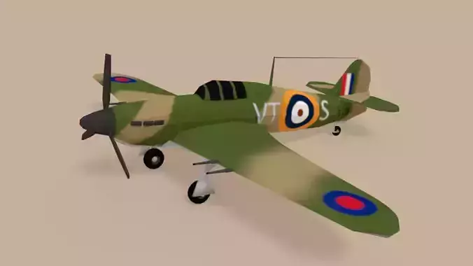 Low Poly Hawker Hurricane MK II WW2 Airplane