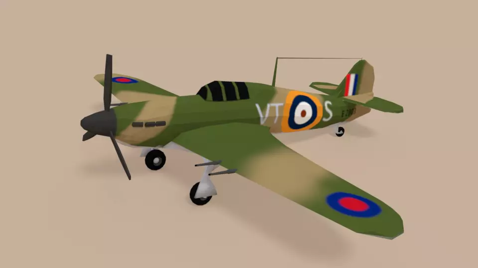 Low Poly Hawker Hurricane MK II WW2 Airplane Low-poly 3D model