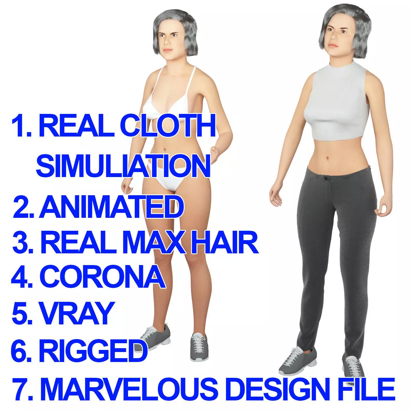 Women real cloth simulation conversation loop animated number 2 3D model_0