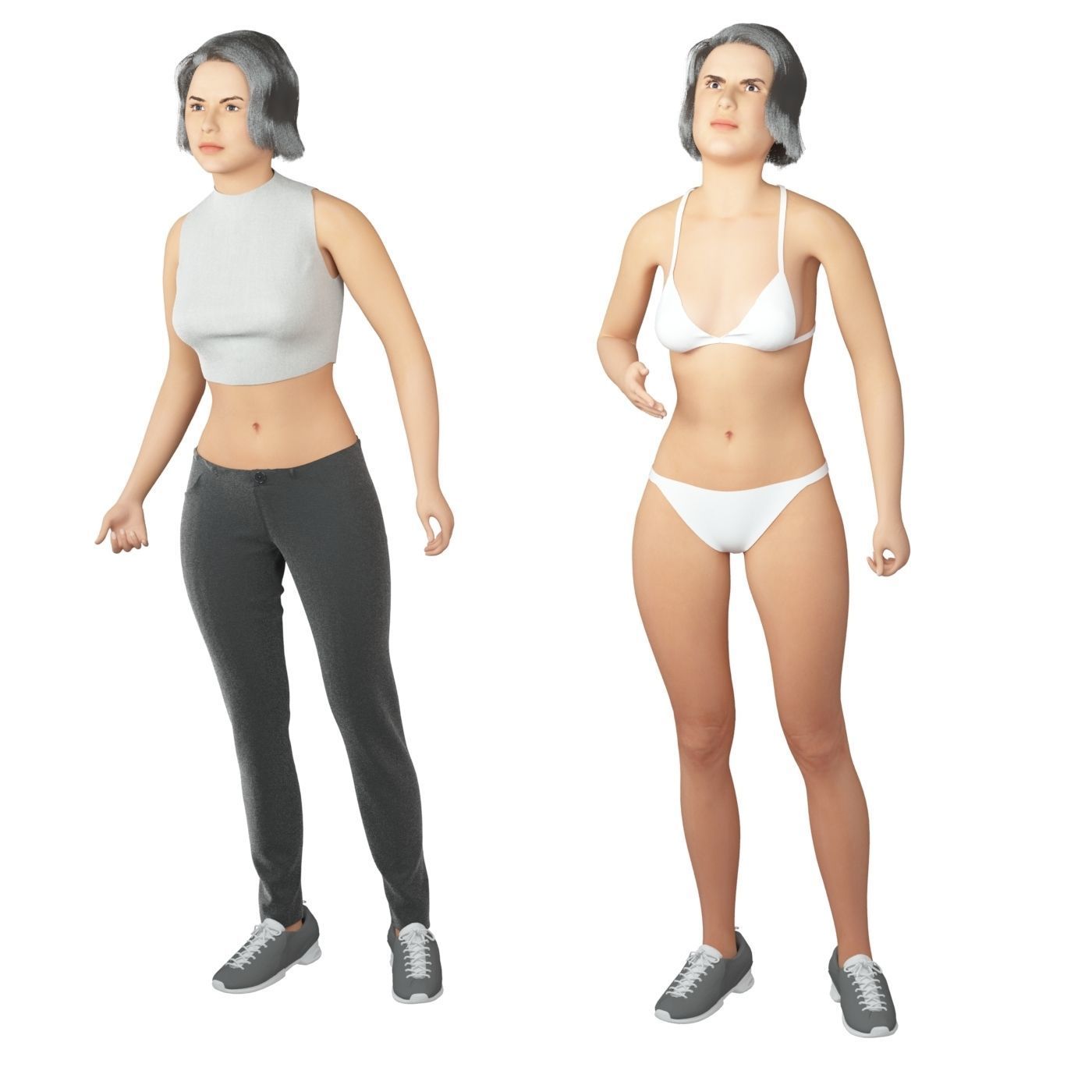 Women real cloth simulation conversation loop animated number 2 3D model_6