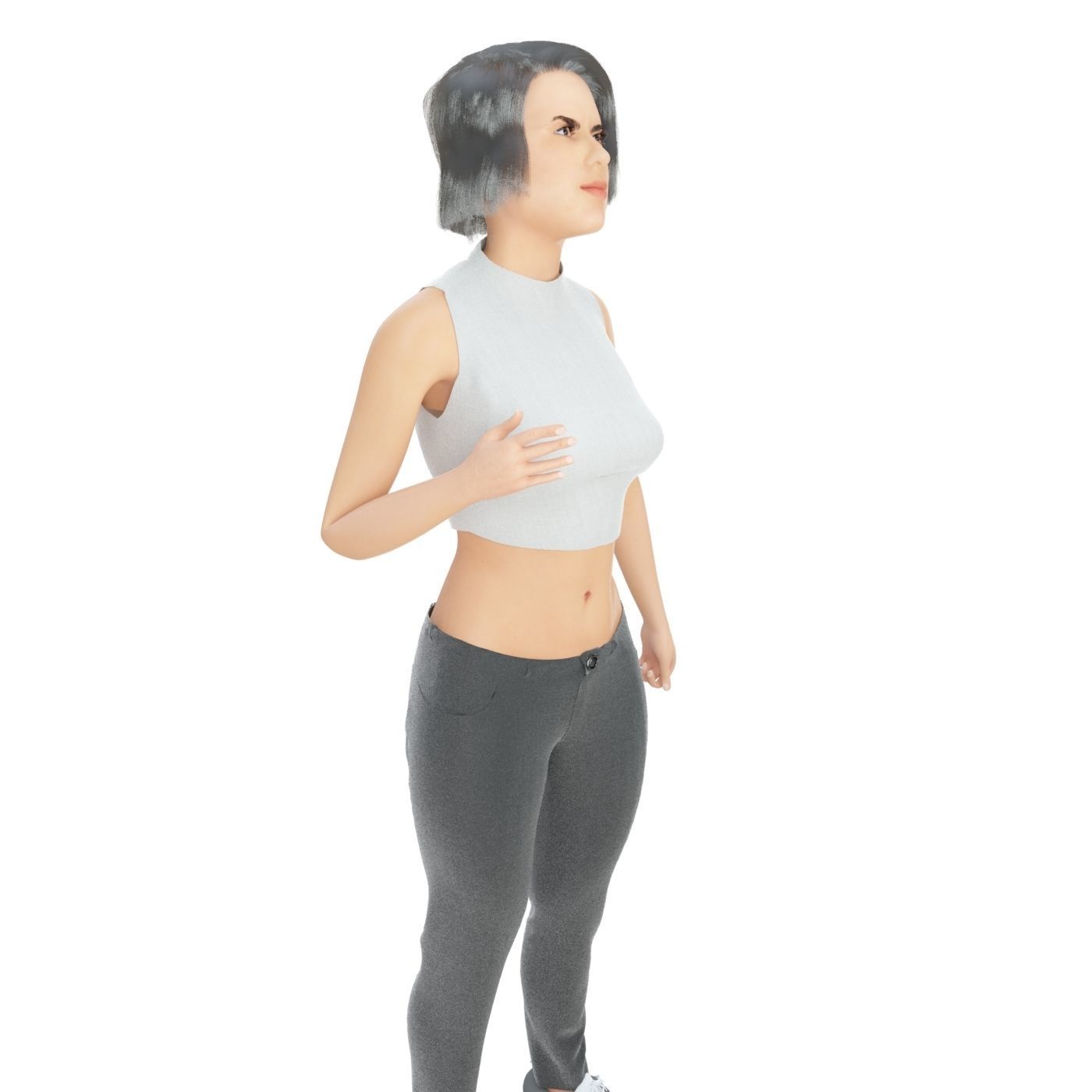 Women real cloth simulation conversation loop animated number 2 3D model_7