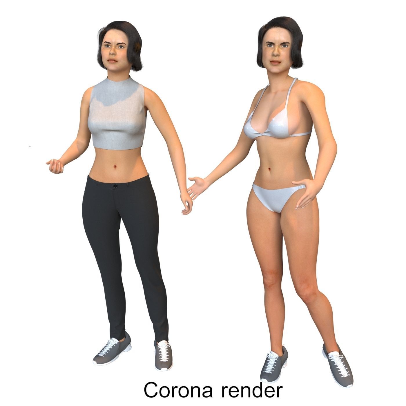 Women real cloth simulation conversation loop animated number 2 3D model_14