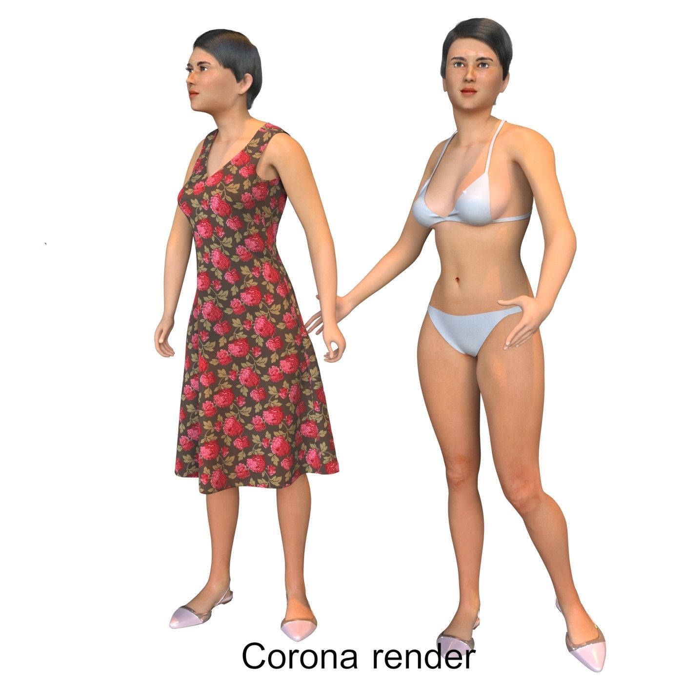 Women real cloth simulation conversation loop animated number 3 3D model_12