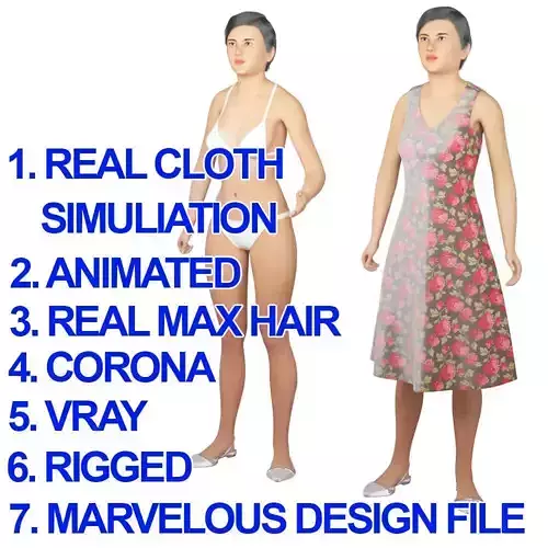Women real cloth simulation conversation loop animated number 3 3D model