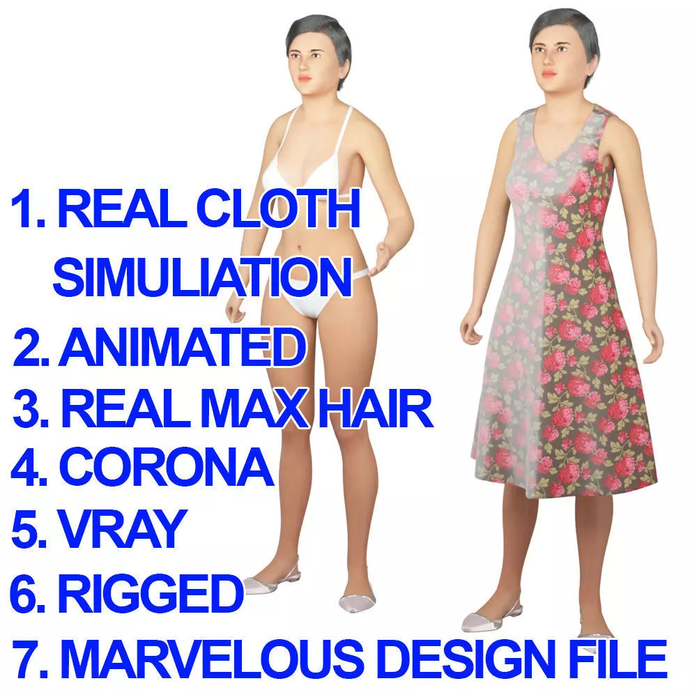 Women real cloth simulation conversation loop animated number 3 3D model_0