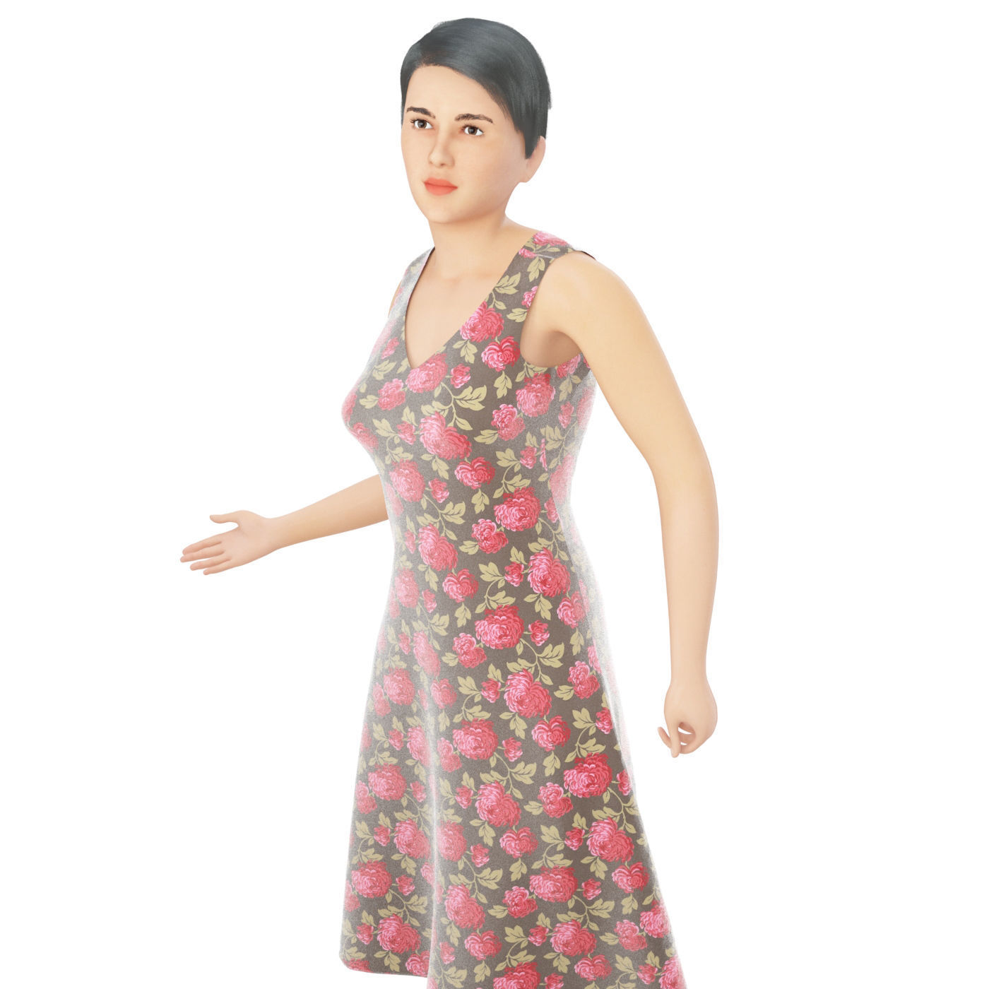 Women real cloth simulation conversation loop animated number 3 3D model_5